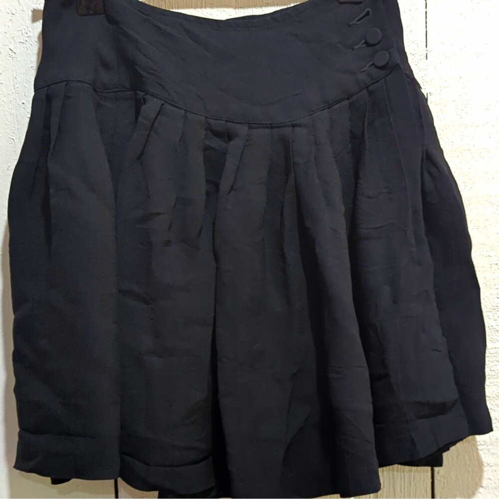 Vintage 80s Banana Republic Black Pleated Short Skirt Crepe Pockets Zip Size 4